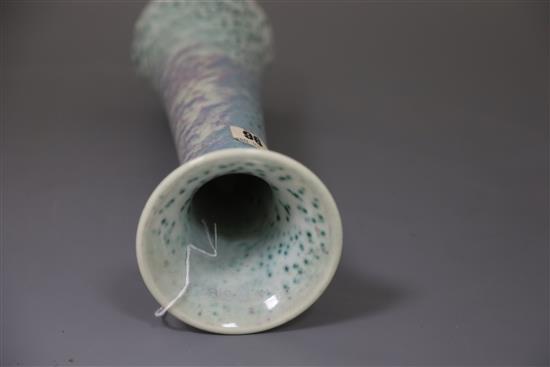 A tall Ruskin high fired vase, dated 1925, H. 33.8cm